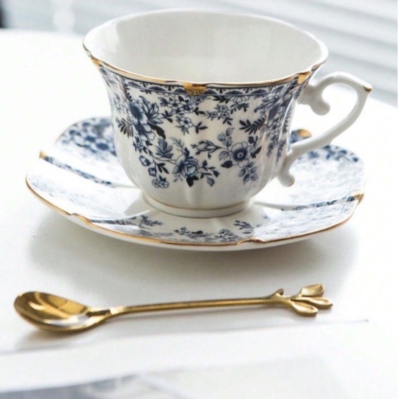 French Style China Porcelain Tea Cup Set, Unique Tea Cup and Saucers 1Spoon - Picture 1 of 7